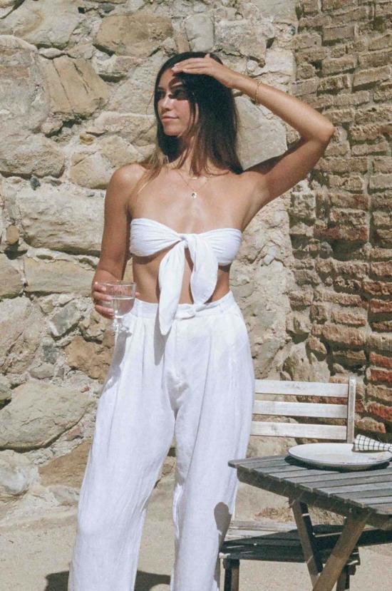  Merritt Charles 스트레이트 팬츠 메릿 찰스 줄리엣 린넨 바지 (타이 포함) 화이트 - OTHER BRANDS