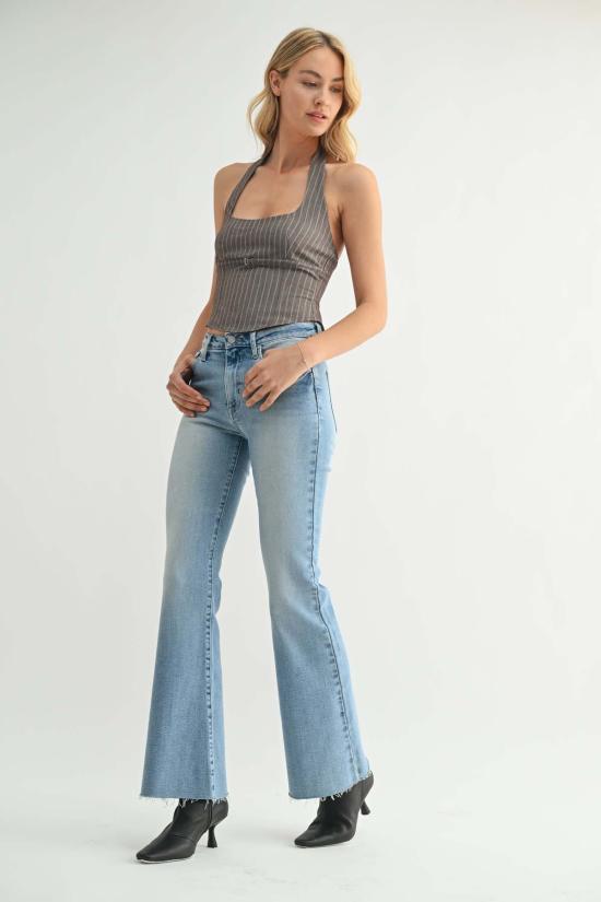  저스트 블랙 데님 데님 팬츠 미드라이즈 스트레이트 부츠컷 미디엄 - JUST BLACK DENIM