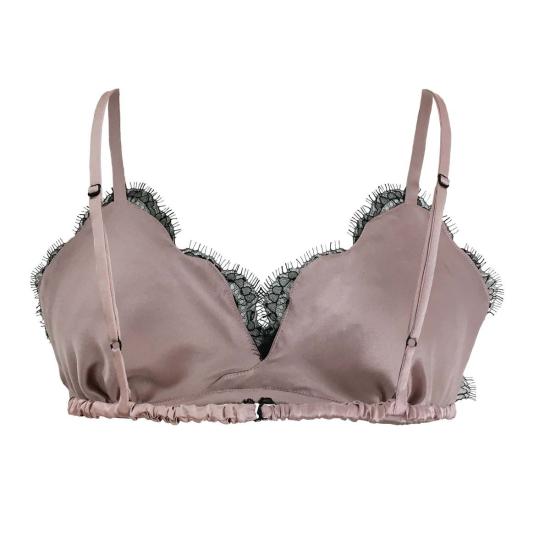  크리스텔 바라자 브라 실크 렛, 모브 색상에 블랙 코드리 레이스 장식 - KRYSTELL BARRAZA