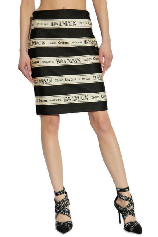  발망 숏 스커트 리본 모티브 자카드  블랙 - BALMAIN