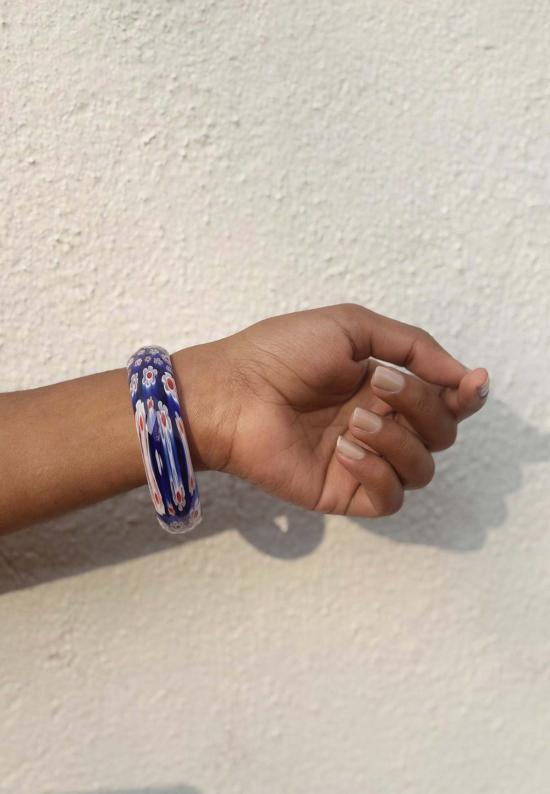  IKKIVI 커프스 링크/타이 홀더 이키비 크리스탈 컷 플로럴 뱅글 블루