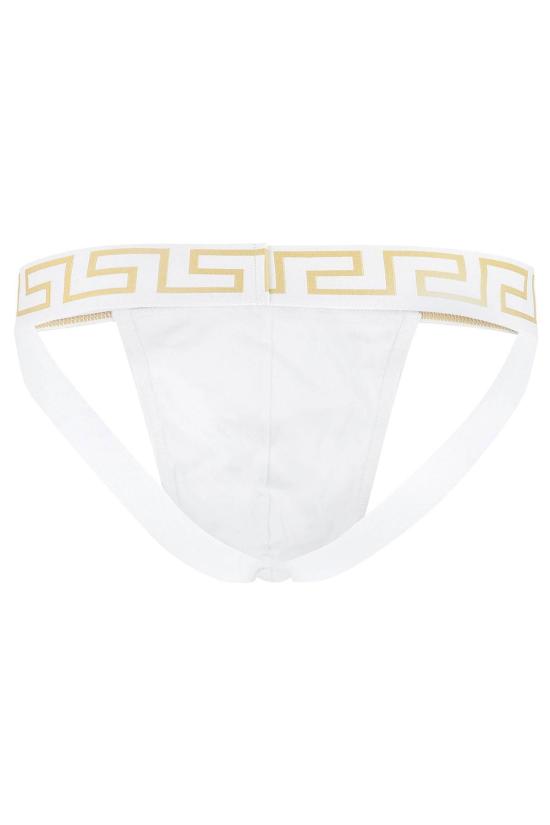  베르사체 팬티 코튼 조크스트랩, 그레카 엘라스틱 밴드 조크스트랩 화이트 - VERSACE