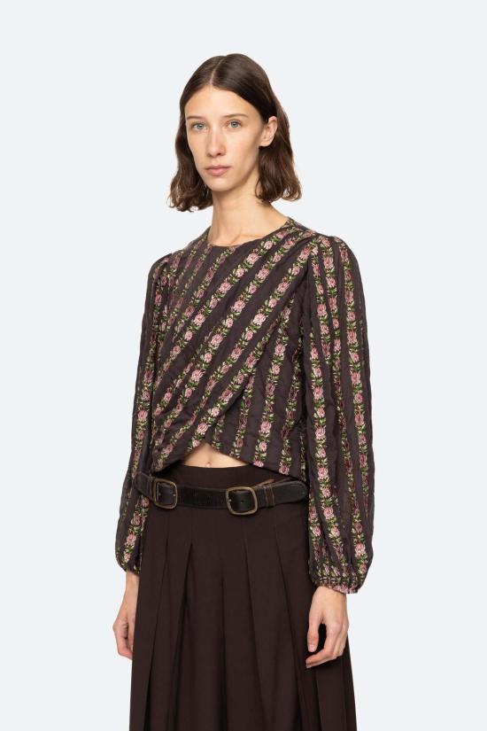  씨뉴욕 블라우스 Sea Ny Sybil 자수 긴팔 상의 핑크/블랙 - SEA NY