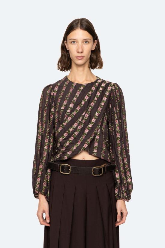  씨뉴욕 블라우스 Sea Ny Sybil 자수 긴팔 상의 핑크/블랙