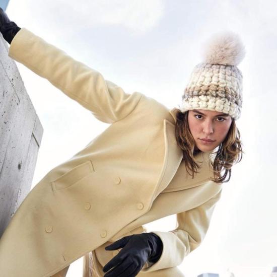  Mischa Lampert 모자 미샤 램퍼트 페일 스트라이프 비니 + 누드 XL 폼폼