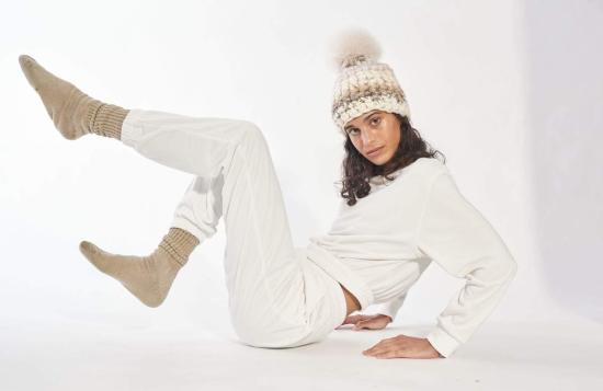  미샤램퍼트 모자 미샤 램퍼트 페일 스트라이프 비니 + 누드 XL 폼폼 - MISCHA LAMPERT