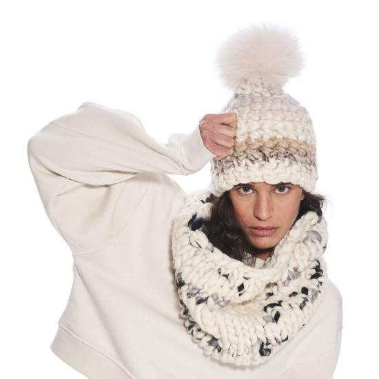  미샤램퍼트 모자 미샤 램퍼트 페일 스트라이프 비니 + 누드 XL 폼폼 - MISCHA LAMPERT