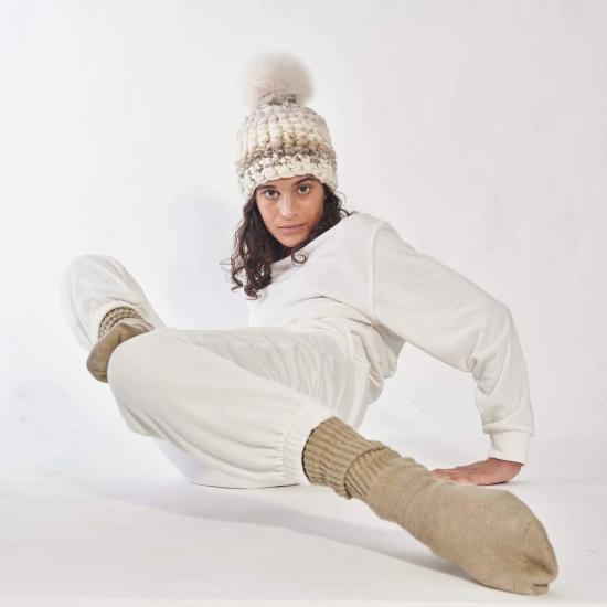  미샤램퍼트 모자 미샤 램퍼트 페일 스트라이프 비니 + 누드 XL 폼폼 - MISCHA LAMPERT