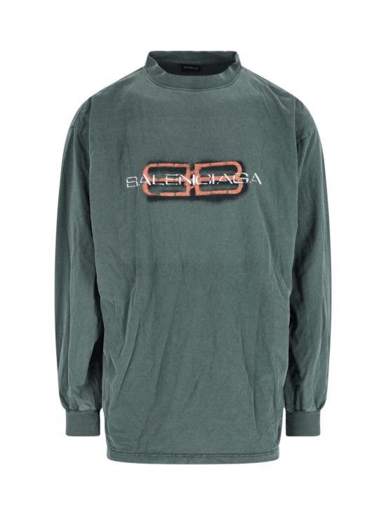  발렌시아가 긴팔 티셔츠 Bb 인콘 스텐실 티셔츠 그린
