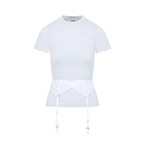  발렌시아가 반팔 티셔츠 초크 스트레치 코튼 티셔츠 더티 화이트 - BALENCIAGA