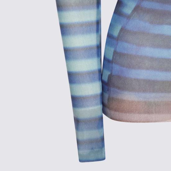  장 폴 고티에 긴팔 티셔츠 탑 라이트 블루/블루/피치 - JEAN PAUL GAULTIER