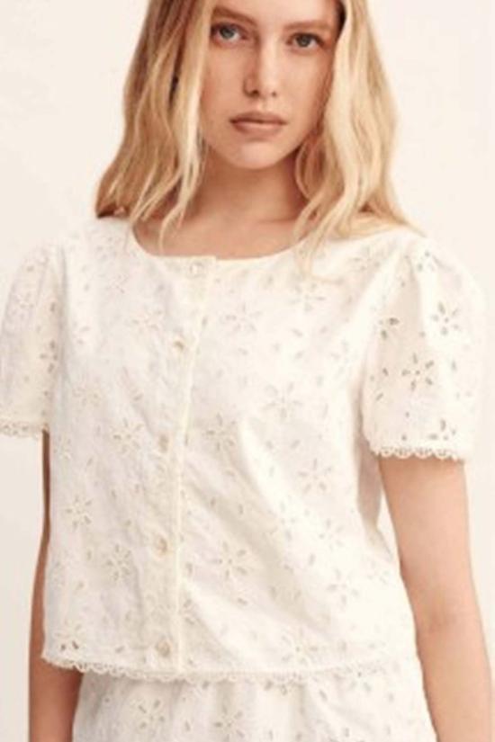  포제 블라우스 포세 살마 캡 슬리브 탑 빈티지 화이트 - POSSE