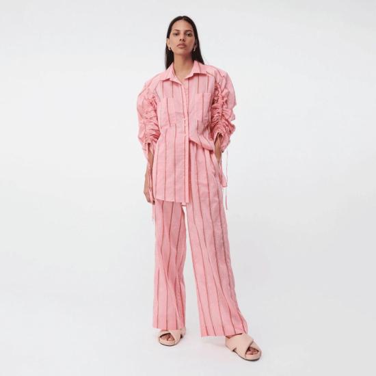  수보 셔츠 수부 파블로 러치드 슬리브 오버사이즈 셔츠 핑크