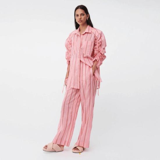  수보 셔츠 수부 파블로 러치드 슬리브 오버사이즈 셔츠 핑크 - SUBOO