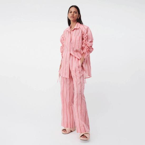  수보 셔츠 수부 파블로 러치드 슬리브 오버사이즈 셔츠 핑크 - SUBOO