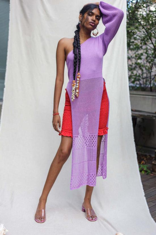  아바카시 튜닉 라일락 롱 니트