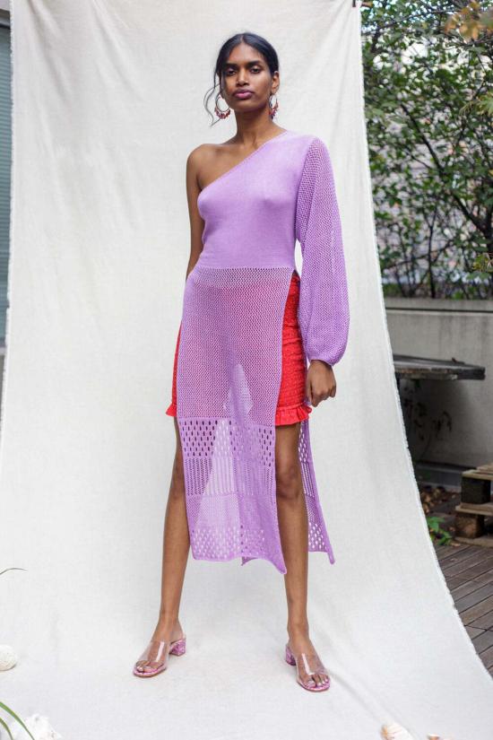  아바카시 튜닉 라일락 롱 니트 - ABACAXI