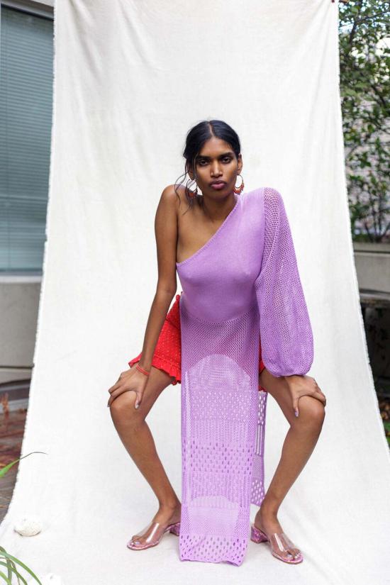  아바카시 튜닉 라일락 롱 니트 - ABACAXI