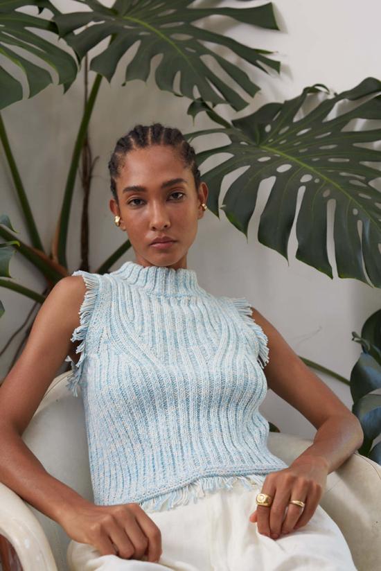  일레븐 식스 터틀넥 브리아 탱크 아이보리/로빈 에그 블루 트위드 - ELEVEN SIX