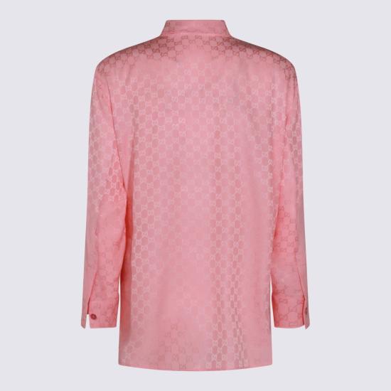  구찌 블라우스 핑크 실크 셔츠 - GUCCI