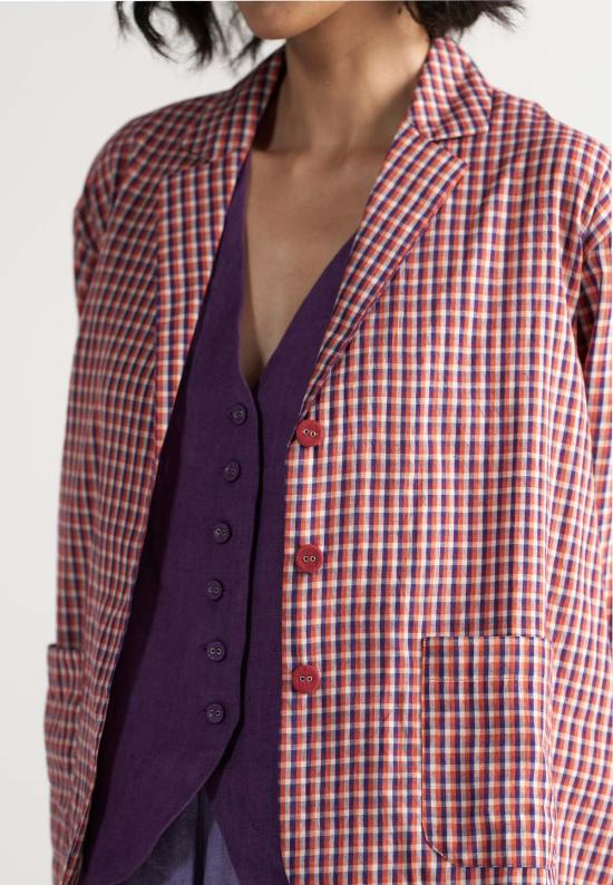  이키비 수트 자켓 티룸 스쿨 그리드 블레이저 레드 - IKKIVI