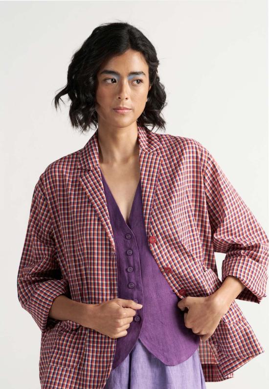  이키비 수트 자켓 티룸 스쿨 그리드 블레이저 레드 - IKKIVI