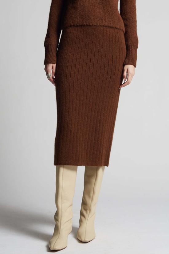  일레븐 식스 미디 스커트 피아 튜브 스커트 코코아