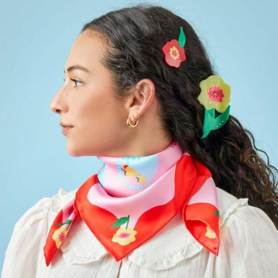  센티넬 머플러/스카프 고양이 정원 그놈 실크 중간 정사각형 스카프 - CENTINELLE