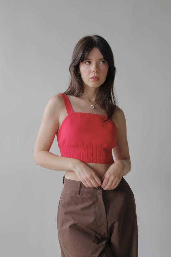  디아르테 민소매 티셔츠 크루즈 탑 체리 레드 - DIARTE