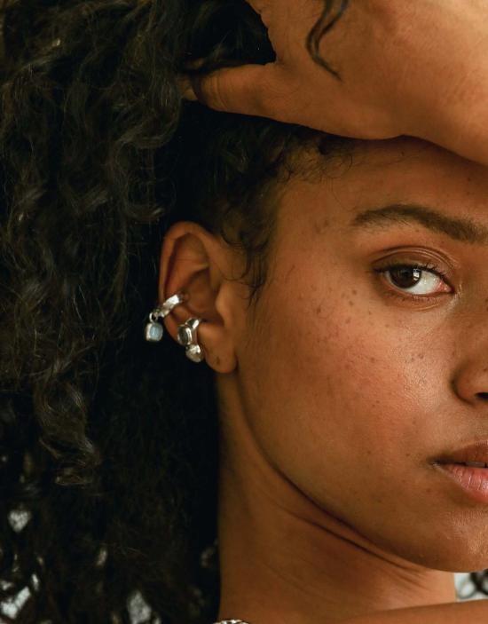  클레드 이어링 스퀘어 드롭 이어 커프 골드/실버