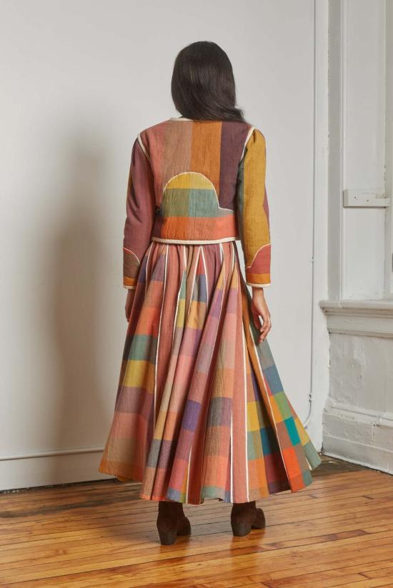  RUJUTA SHETH 롱 스커트 루주타 셰스 케이트  컨페티 체크 X 스트라이프 - OTHER BRANDS