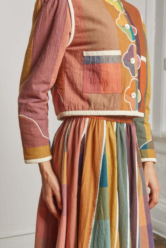  RUJUTA SHETH 롱 스커트 루주타 셰스 케이트  컨페티 체크 X 스트라이프 - OTHER BRANDS