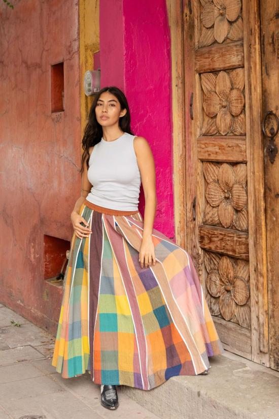  RUJUTA SHETH 롱 스커트 루주타 셰스 케이트  컨페티 체크 X 스트라이프 - OTHER BRANDS