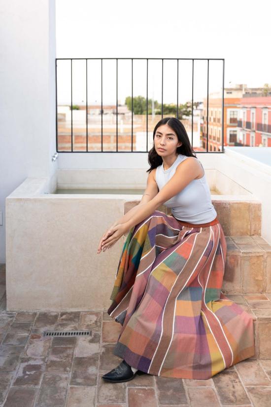  RUJUTA SHETH 롱 스커트 루주타 셰스 케이트  컨페티 체크 X 스트라이프 - OTHER BRANDS