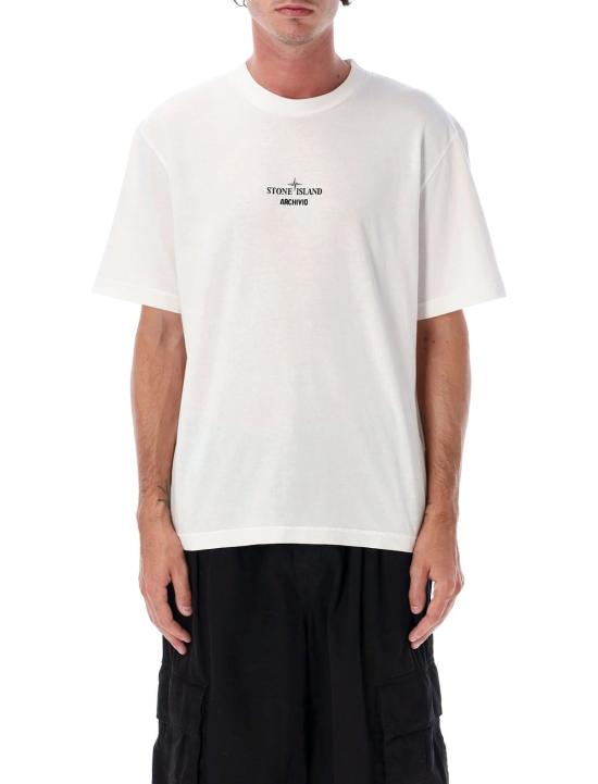  스톤 아일랜드 반팔 티셔츠 아르키비오 오가닉 코튼 티셔츠 화이트
