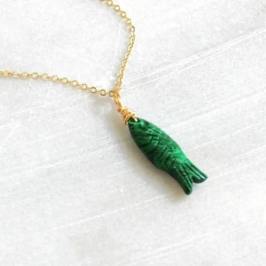  릴라노 목걸이/팬던트 Leelanau Goods 말라카이트 원석 물고기 펜던트 목걸이 (녹색) - LEELANAU
