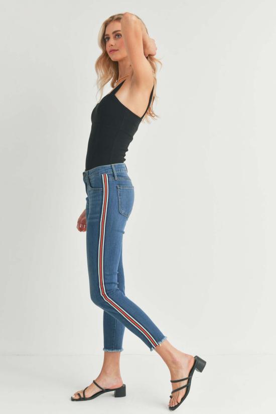  저스트 블랙 데님 데님 팬츠 스키니 스트라이프 (밑단 해짐 디테일) 미디엄 데님 - JUST BLACK DENIM