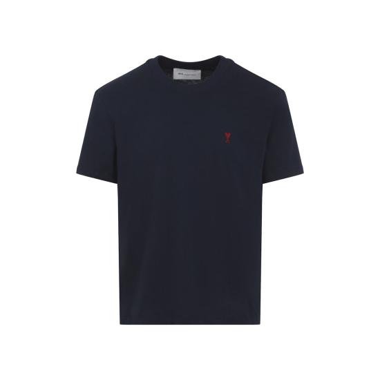  아미 반팔 티셔츠 Ami Alexandre Mattiussi Classic Red T Shirt Bleu Nuit - AMI