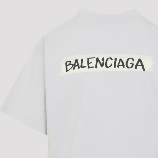 발렌시아가 반팔 티셔츠 미디엄 핏 티셔츠 더티 화이트 - BALENCIAGA