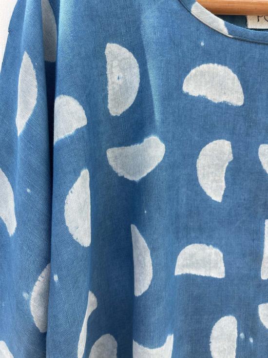  PO-EM 블라우스 포 엠 인디고 블록 프린트 실키 메이커 탑 - OTHER BRANDS