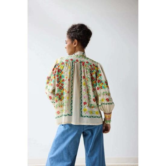  Hope for Flowers by Tracy Reece 긴팔 티셔츠 Hope For Flowers by Tracy Reece 스모크 타이넥 탑 커스터드 플로럴 - OTHER BRANDS