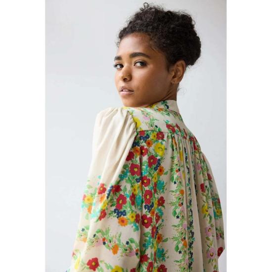  호프 포 플라워스 바이 트레이시 리스 긴팔 티셔츠 Hope For Flowers by Tracy Reece 스모크 타이넥 탑 커스터드 플로럴 - HOPE FOR FLOWERS