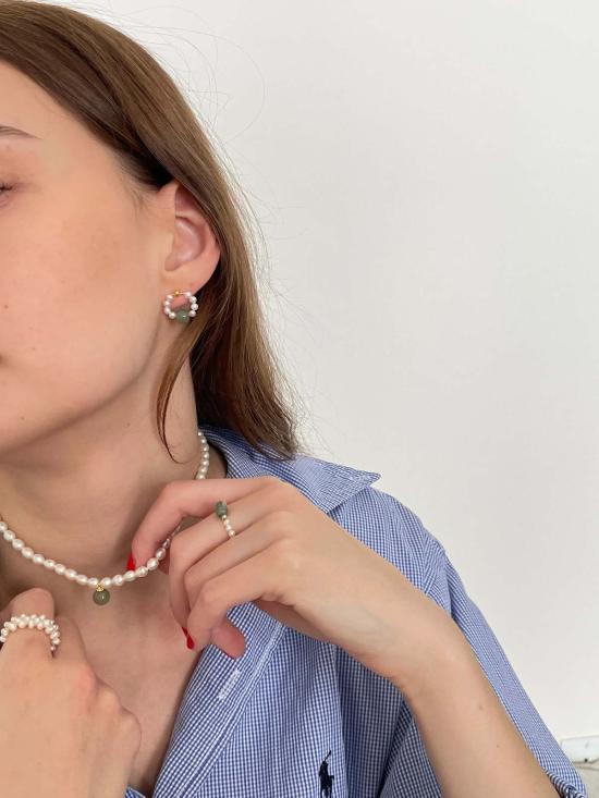  세레 이어링 세리 이사 비즈 진주 옥 후프 귀걸이 - SEREE