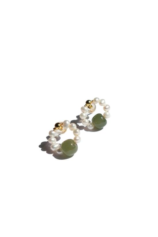  세레 이어링 세리 이사 비즈 진주 옥 후프 귀걸이 - SEREE