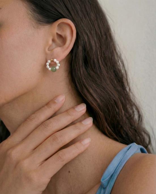  세레 이어링 세리 이사 비즈 진주 옥 후프 귀걸이 - SEREE