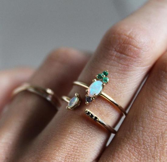  Lumo Jewelry 반지 루모 주얼리 오팔 마퀴즈 커프 링, 14K 옐로우 골드, 파베 세팅 - OTHER BRANDS