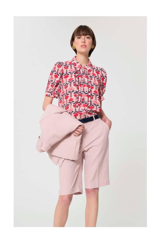  타라 자몬 블라우스 탑 테오도라 연분홍 레트로 프린트