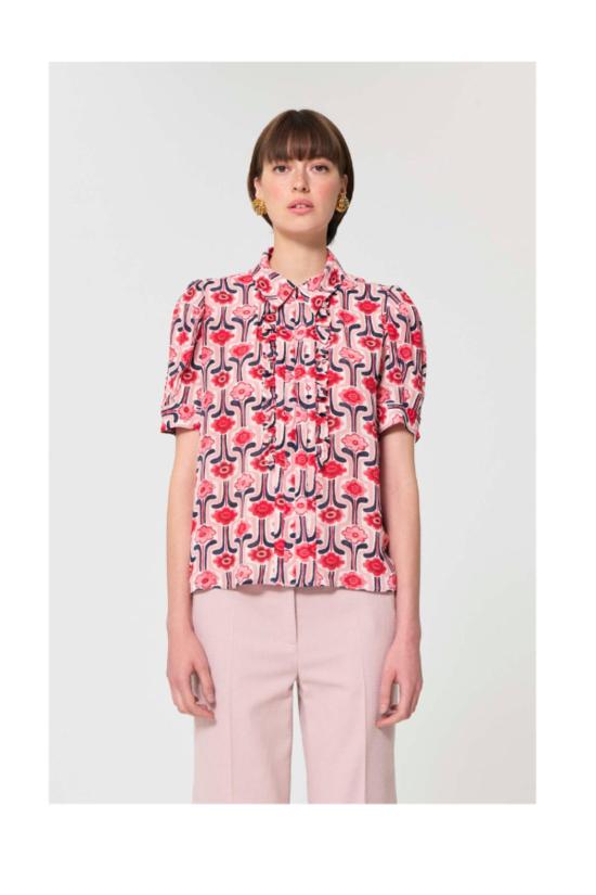  타라 자몬 블라우스 탑 테오도라 연분홍 레트로 프린트 - TARA JARMON