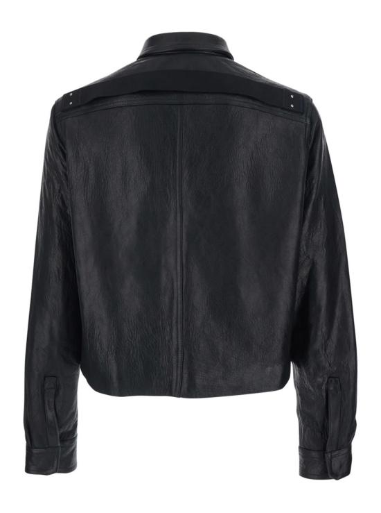  릭 오웬스 자켓 블랙 가죽 재킷, 클래식 라펠과 사이드 지퍼 포켓 - RICK OWENS