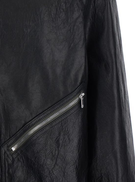  릭 오웬스 자켓 블랙 가죽 재킷, 클래식 라펠과 사이드 지퍼 포켓 - RICK OWENS